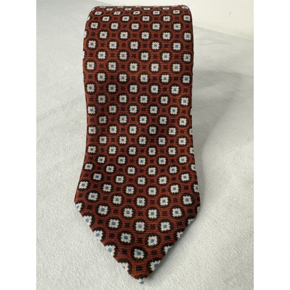 Brooks Brothers Men's Wool Necktie Geometric‎ Blue Red Pattern